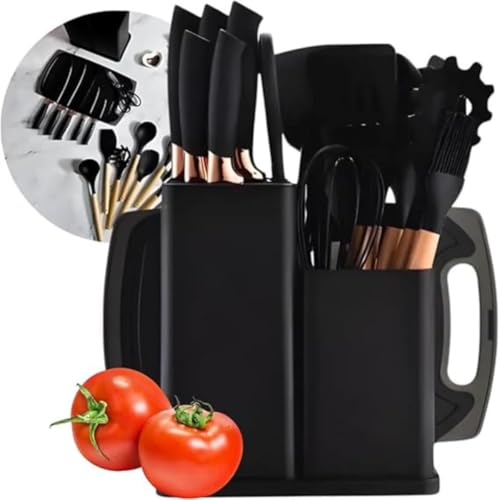 Utensilios para Cozinha Silicone Kit com 19 Peças Cabo Madeira Co...