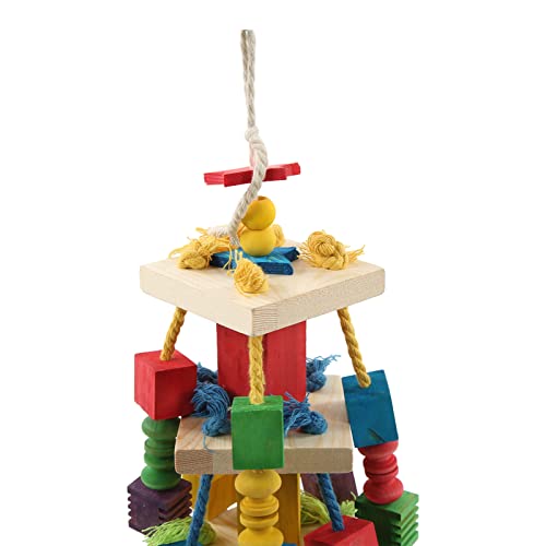 Brinquedo de mastigar papagaio médio e grande – Blocos de madeira coloridos com corda de mordida e s