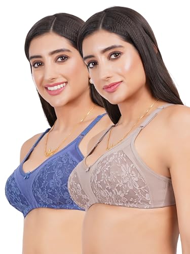 Image of Lace Non Padded Bra in B, C and D Cup for Women - Made of Pure Cotton Full Coverage Over Size Non Wired Pushup Soft Cup for T-Shirt Saree Dress Sports Garment for Daily Use Everyday