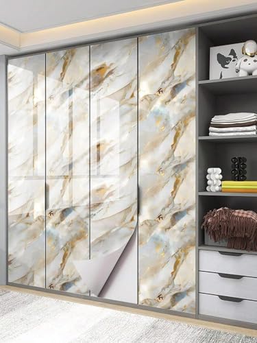 Image of TEKCOOL Wallpaper Waterproof&oilproof Kitchen Tiles Heat Resistant self Adhesive PVC Flooring Sheets Wall Stickers for Floor Kitchen,Wall,Bedroom, Living Room Wallpaper roll(60x200cm-4 pc)(Cream Gold)