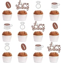 FOZEE Love is Brewing Bridal Shower Cupcake Topper، ديكورات دش الزفاف بالقهوة، ديكورات الحفلات التي تحمل طابع القهوة، Love is Brewing Bridal Shower Party Decor، 24 قطعة