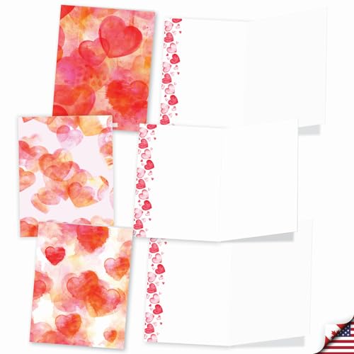 Image of The Best Card Company - 20 Assorted Blank Notecards Bulk Box Set 4 x 5.12 Inch with Envelopes (10 Designs, 2 Each) - Watercolor Hearts AM10427OCB-B2x10