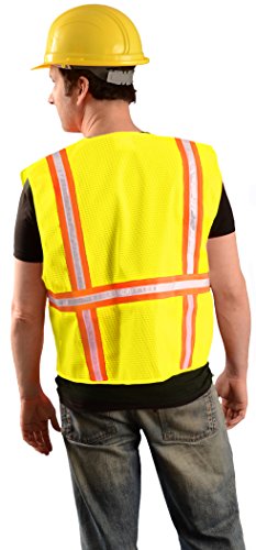 Image of OccuNomix LUX-XTRNSM-YL Classic Solid Front Mesh Back Two-Tone Surveyor Vest, Non-ANSI, Large, Yellow (High Visibility)