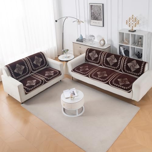 Image of HOKIPO Sheesh Brown Premium Chenille Jacquard Sofa Cover 5 Seater - (3+2) for Seat & Back | 'Royal Aangan Series' (IN-1008-L5*2 + IN-1007-L5*2)