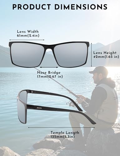 Image of BIRCEN Polarized Anti-Glare Sunglasses for Men: Lightweight Metal Wrap around Sun Glasses UV Protection for Driving Fishing
