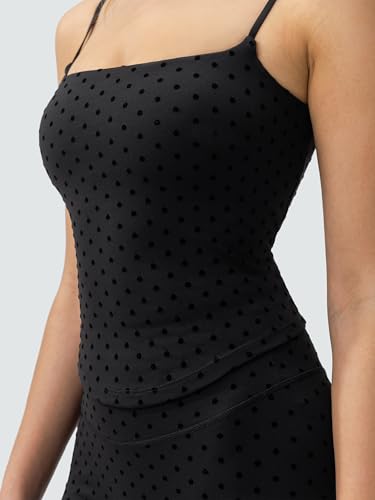 AVGO Women's Sleeveless Tank Tops with Built-in Bra Spaghetti Straps Crop Tank Top Summer Y2K Going Out Cami Sports Shirt(Polka Dots Black, Medium) — view 4