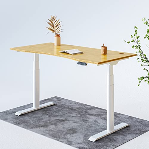 Image of FLEXISPOT E6 Pro 60 inch x 30 inch Organic Modern Bamboo Standing Desk, Dual Motor 3-Stage Height Adjustable Desk with Oval Legs, Heavy Duty 330lbs, Bamboo Desktop with Ergonomic Curved Edge, White Frame