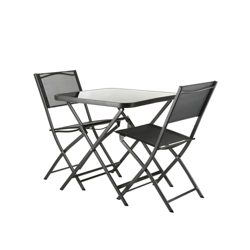KASANOVA Set tavolo giardino piano quadrato in vetro con 2 sedie antracite