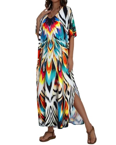 Image of Kaftan Dresses for Women V Neck Caftan Batwing Sleeve Swimsuit Cover Up