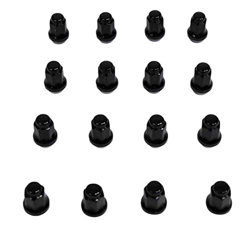 Image of MASSFX 16-Pack Durable Black 14mm Hex Lug Nuts, 28mm Length, & 10x1.25 Thread - Heavy Duty Replacement Lug Nuts for Golf Cart Wheels, Fits Most EZGO, Club Car & Yamaha Golf Cart Wheels