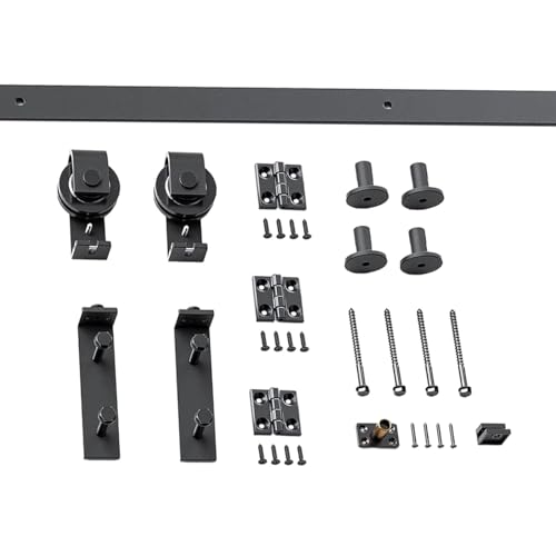 Kit de riel de puerta de granero, kit de hardware de puerta de granero Bifold - Kit de hardware de puerta corredera de acero de carbono pesado - Black Roller Easy Installer Slide Slemmingly C