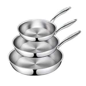 Frying Pan Set(8+10+12inch) Tri-Ply Stainless Steel Frying Pan,Whole-Clad No Coatings Skillet with Stay-cool Handle for Cooking,Dishwasher and Oven Safe,Induction Cookware Sets