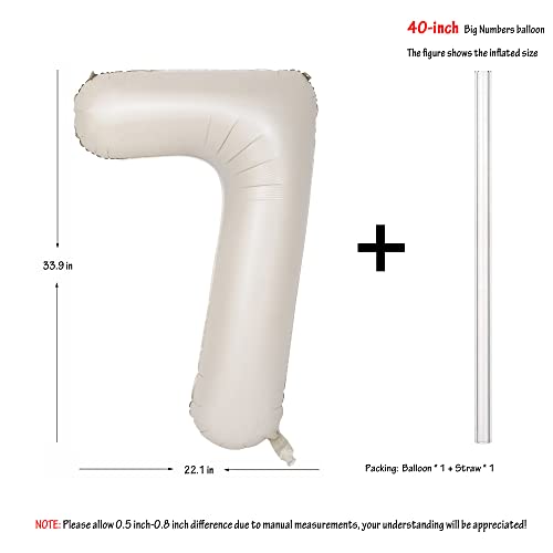 Image of 40 In Large Big Number Balloons 7 Creamy White Helium Foil Mylar Balloon | Birthday Party Decorations Suitable For Boys' And Girls' Birthday Parties Anniversary celebration digital 7