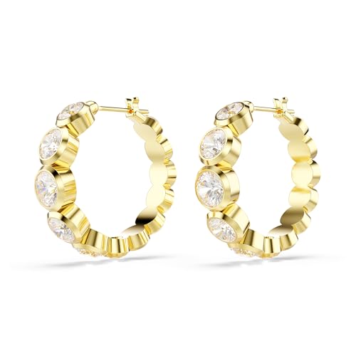 Swarovski Imber hoop earrings, Round cut, clear, Gold-tone finish3