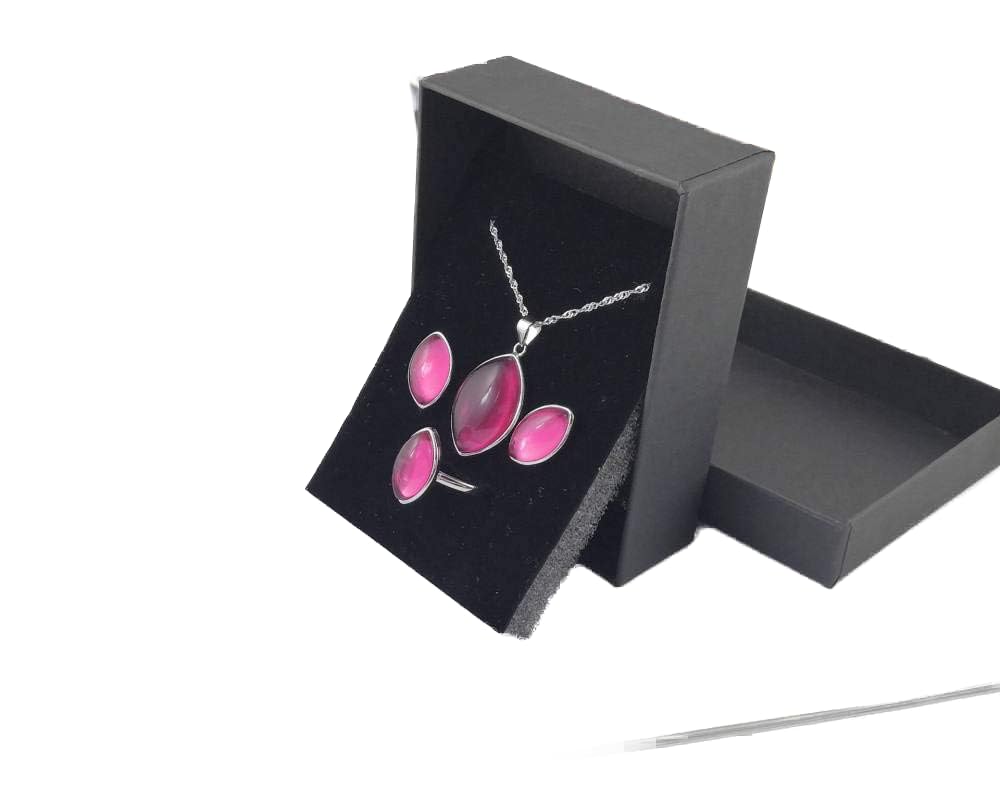 Moda S925 Sterling Silver Necklace Abertura Anillo Pendientes Joyería Conjunto De Mujeres Ojo Forma Geométrica Calcedonia Rosa Retro Clásico Encanto Creativo Regalo De Alta Gama