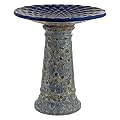 Sunnydaze Rennes Outdoor Ceramic Bird Bath - 22.5" H - UV- and Frost-Resistant - Glazed Bowl with Blue Lava Finish