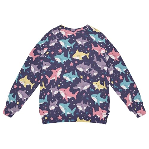 JUNZAN Cute Cartoon Sharks Stars Kids Girls Hooded Sweatshirt Fleece Boys Sweat Shirt Camping 4T2
