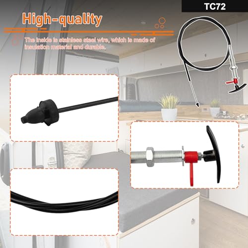 Image of 72 inch RV Waste Valve Cable, Replacement for TC72 TC72PB TC72CNPB, Fit for Valterra TC172 TC372 TC1372 & Bladex BX1500 BX3000 Cable Actuated Sewer Valves, Folding Handle