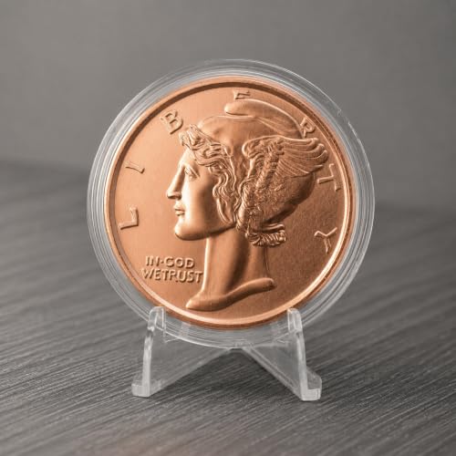 Image of Mercury Dime Design 1 oz Pure .999 Copper Round Collecticble Jumbo 39mm Coin in Capsule - COA by Heavenly Metals