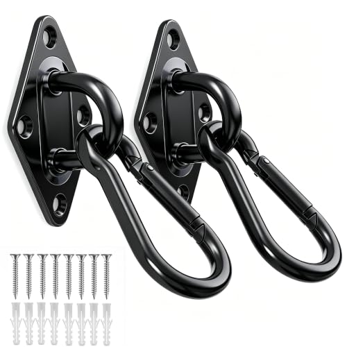 Image of OHIYO 2PCS M10 Stainless Steel Pad Eye Hooks+2PCS M10 Snap Hooks, Heavy Duty Hammock for Hanging, 1300lbs Capacity for Swing Set, Plant Hanger, Outdoor Lights(Black)