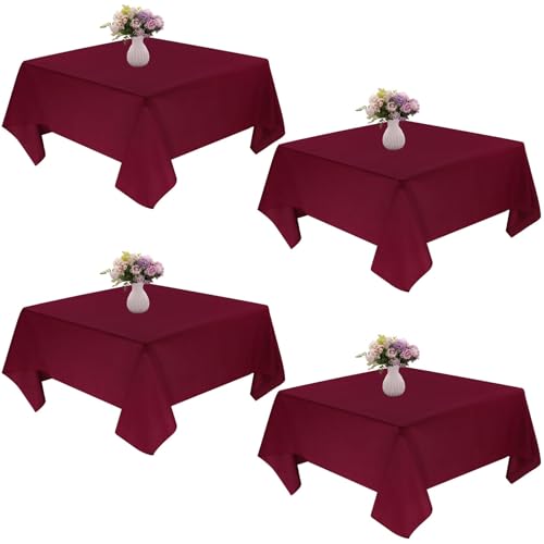 JALANCY 4 Pack Square Table Cloth 52x52 Inch Burgundy Tablecloth Machine Washable Fabric Polyester Table Cover for Dining, Buffet Parties, Picnic, Events, Weddings and Restaurants（Burgundy）