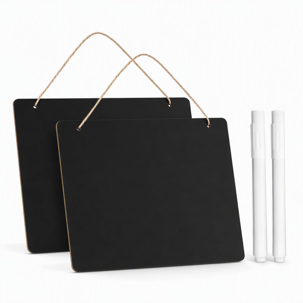 Small Chalk Boards Set, 2 Pack 23x17 cm Blackboard with 2 Pens