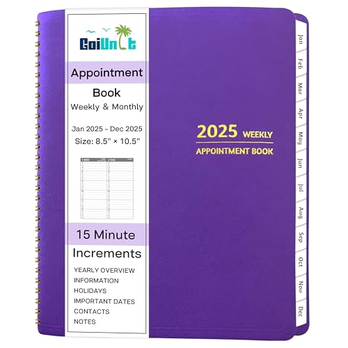 Appointment Book 2025 - Appointment Planner with Weekly ＆ Monthly Spread, January - December, 8.5’’ x 10.5’’, Large, 15 Minute Increments, 2025 Daily Planner with Pockets, Tabs, Flexible Soft Cover