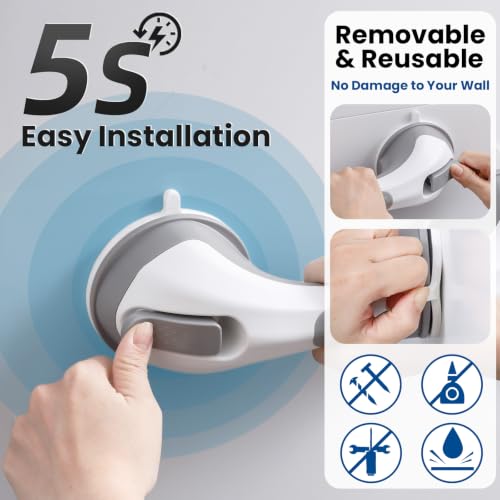 Image of TAILI Suction Shower Grab Bars,Shower Handles,2 Pack 12.2 inch Grey | Bathroom Grip Bar Heavy Duty Handrails,No Drilling Removable Waterproof,Safety for Bathtubs,Toilet,Elderly&Seniors,G9