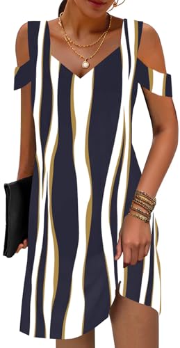 Image of SAUKOLE Womens Sexy Cold Shoulder Dresses Summer Casual Dress Loose Fit Knee Length Dress