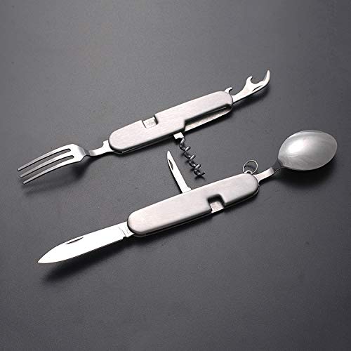 Multifunctional 6-In-1 Fork And Spoon Corkscrew Combination/Outdoor Camping Fork/Spoon/Table Knife Military Package For Hiking, Survival And Camping (1 Set) #TOP4