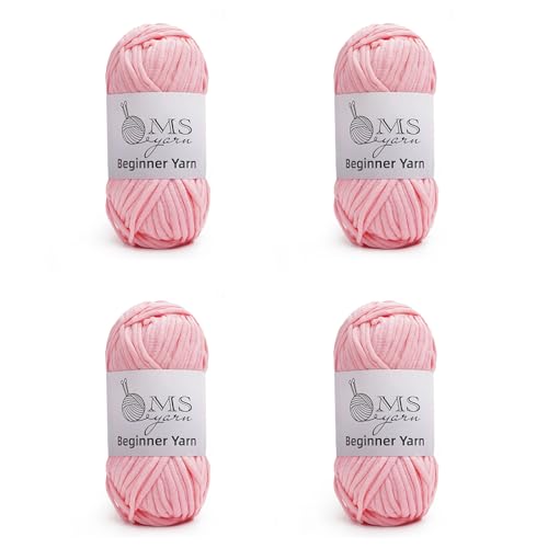 Image of 200g Beginner-Friendly Yarn for Crocheting and Knitting, 4 Pack 320m Worsted-Weight Medium #4; Easy-to-See Stitches with No Splitting Soft & Thick Yarn for Amigurumi and DIY Projects - Light Pink