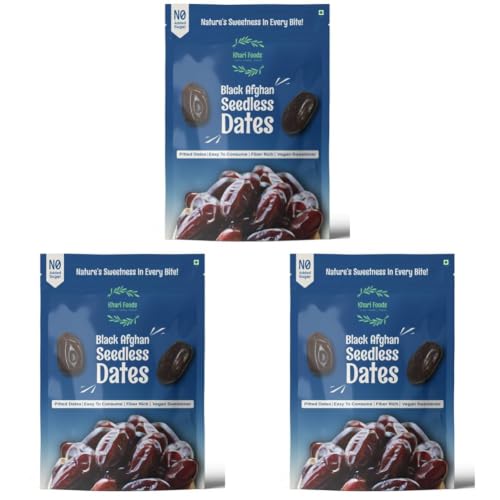 Image of Khari Foods - Premium Black Afghan Seedless Dates- 400g Seedless Khajoor - High Fibre, No Added Sugar, No Preservatives, Easy to Consume - Soft Healthy Dates for Energy, Immunity Support and Everyday Wellness