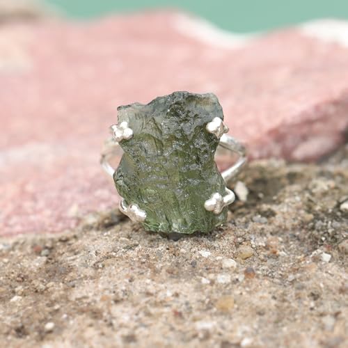 Natural Moldavite Ring 925 Sterling Silver Women's Ring Certified Moldavite From Czech Republic Handmade Silver Ring Anniversary Ring, Green/silver4