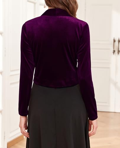 Image of Women's Long Sleeve Velvet Shrug for Dresses Cocktail Party Open Front Cropped Bolero Cardigan Top