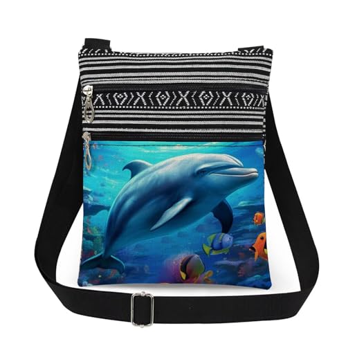 XiaoGalaee Ocean Dolphin Adjustable Shoulder Strap Crossbody Bag Sea Life Print with...
