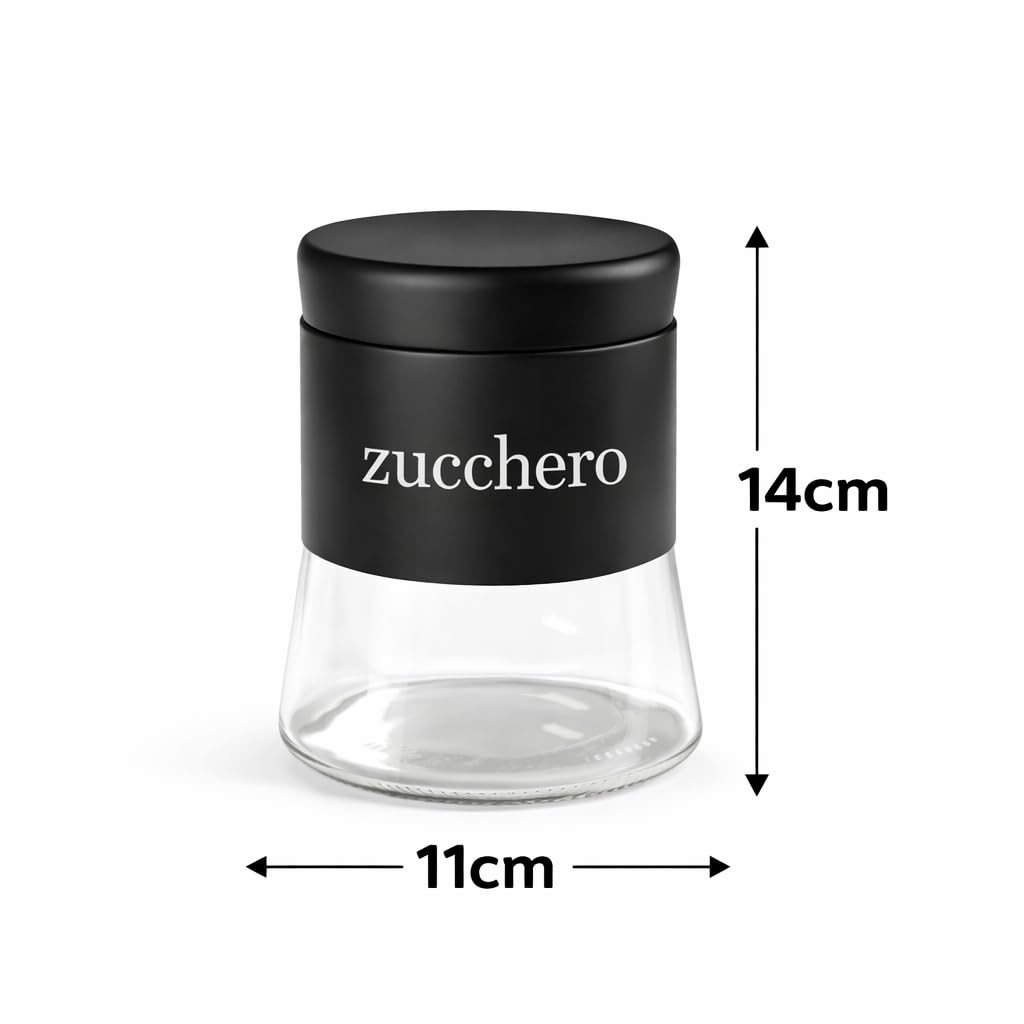 Set 3 Barattoli in Vetro 750 ml per Sale, Zucchero e Caffè – Contenitori con Coperchio – Eleganti, Resistenti, Ideali per la Cucina, Vari Colori (NERO)