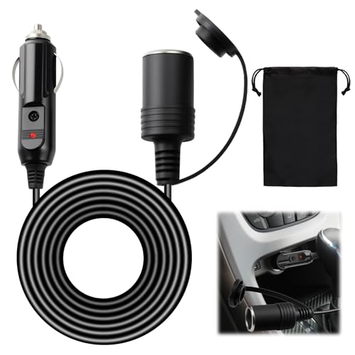 Vehicle Cigarette Lighter Extension Cord - 5M Car Cigarette Lighter Extension Lead with Bundle Pocket Long Coverage Distance 12V/24V Extension Lead for Cars Trucks RVs And Boats (5m/16.4ft)