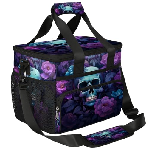 Skull Floral Insulated Picnic Backpack Lunch Box for Women Men Picnic Basket Tote Lunch Bag Picnic Bag Portable Lunch Bags for Picnic, Beach, Work, Trip,Office, Camp Sugar Skull