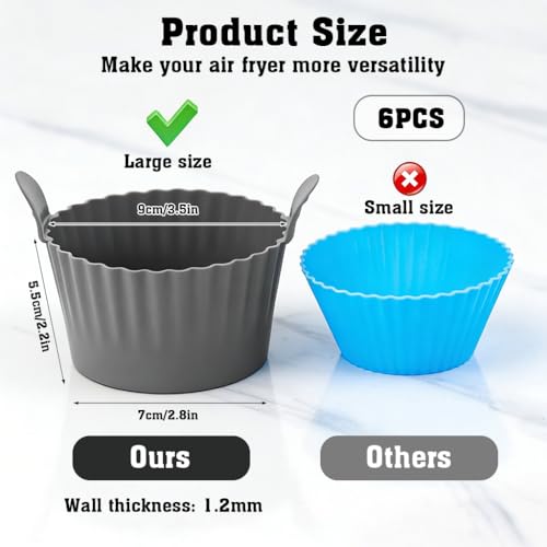 Image of Supvox 6PCS Reusable Silicone Baking Cups, Nonstick Muffin Cupcakes Mold with Double Handle, 3.5'' Cake Mould for Airfryer, Heat Resistant, Food Grade, BPA Free for Oven, Microwave Oven, Air Fryer