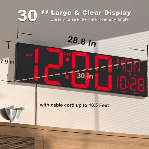 Image of JALL 30 inch Massive Digital Wall Clock for Gym, Wall Clock with Jumbo Number, Remote Operated Extra-Large Display for Church, Gym, Living Room (Black Shell Red Font)