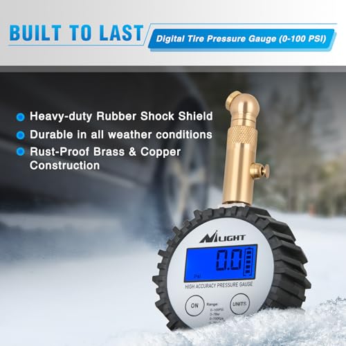 Image of Nilight Digital Tire Pressure Gauge 100PSI Heavy Duty Stainless Steel Air Chucks ANSI 2A Certified Large Dial Wheel Service Checker for Truck Semi Truck ATV Motorhome Cars & RV Accessories