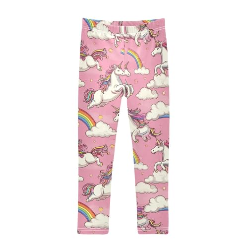 Cute Unicorns Girls Leggings Toddler Doodles Rainbows Pink Kids Yoga Pants Dance Active Tights 6T