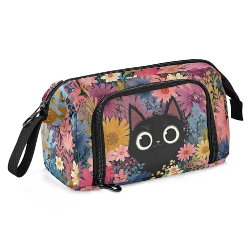 Image of Cute Cat Big Capacity Pencil Pen Case Large Pencil Pouch | Portable Multi Compartment Zipper Pencil Bags Stationery Storage for Men Women College Office