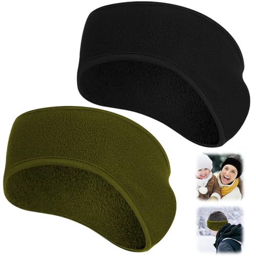 Image of Ear Warmers Headband, KOMAKE 2 Pack Earmuff Headband Fleece Earmuffs Running Headband Winter Ear Covers Moisture Wicking Sweatband Ski Sport Headband For Men & Women (Black+Gray)