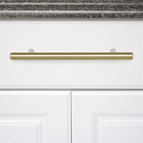 Image of Amazon Basics Euro Bar Cabinet Handles, Kitchen Cabinet Pulls, Hardware for Cupboards, 1 /2-inch Diameter, 7.38-inch Length, 5-inch Hole Center, Golden Champagne, 25-Pack