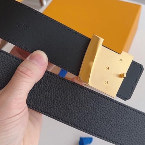 Classic Men's Belt Gold Buckle Plaid Leather Belts 1.5" Accessory For Casual & Dress and Jeans2