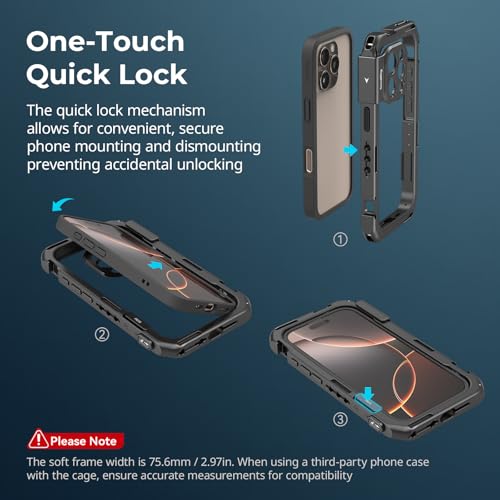 SMALLRIG Mobile Video Cage Basic Edition für iPhone 16 Pro mit speziellem Telefonkäfig mit T-Mount-Objektivrückplatte, weichem TPU-Rahmen, für Videoaufnahmen, Live-Streaming und Kinofilme – 5008