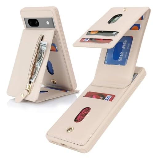 DEYHU Capa para Google Pixel 7A com suporte de cartão para mulheres, capa carteira para celular Google Pixel 7A com cartão de crédito com anel de suporte, zíper, à prova de choque, capa fina - branco