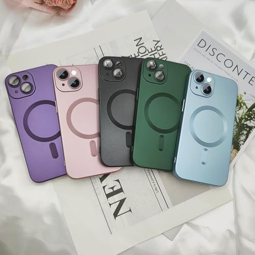 Image of DIZORO Magnetic Case for iPhone 14 Cover [Compatible with MagSafe][Built-in Camera Lens Protector] Slim Soft Silicone Bumper Shockproof Metallic Luster Back Cover Phone Cases Sierra Blue.