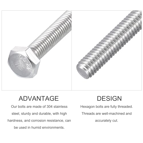 Image of METALLIXITY Hex Bolts (M6-1x65mm) 15Pcs, 304 Stainless Steel Coarse Fully Threaded Hex Head Screw Bolt Machine Screws - for Furniture Repair, Silver
